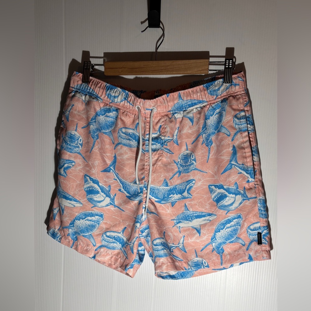 Ring of Fire Pink and Blue Shark Print Swim Trunks